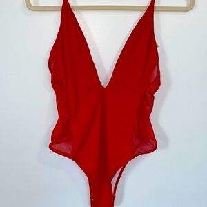 Deep V Neck Red Onepiece. Size M